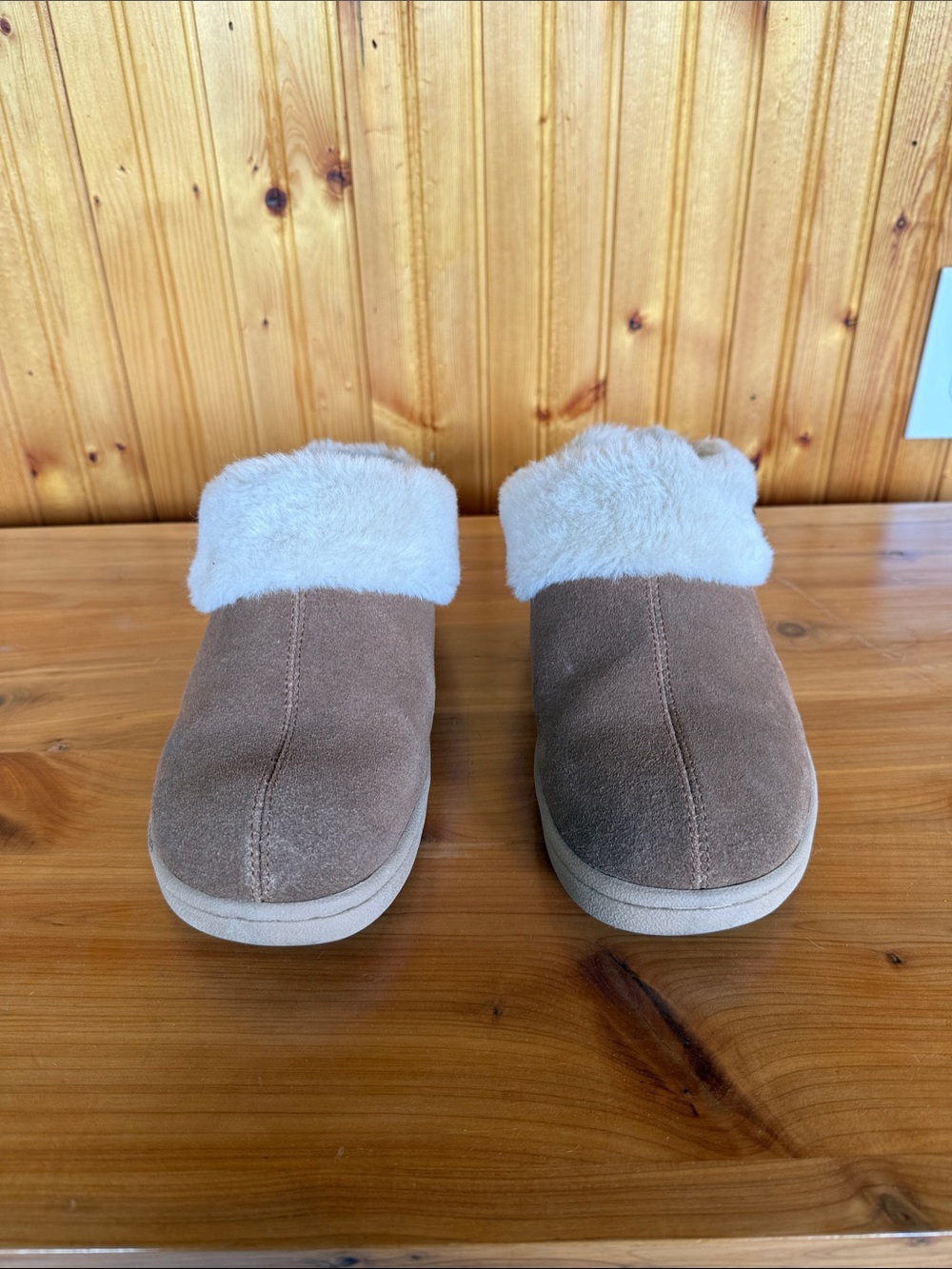 Natural Reflections Brown Suede-Look Faux Shearling Mule Slippers